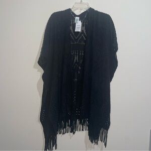 Time And Tru Chevron Knit Shape Black Soot Tassel Bottom Acrylic Shawl NWT